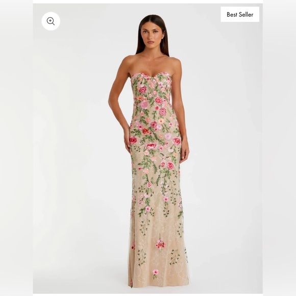 Mac Duggal Dresses & Skirts - Mac Duggal Beige Floral Embroidered Strapless Bustier Gown